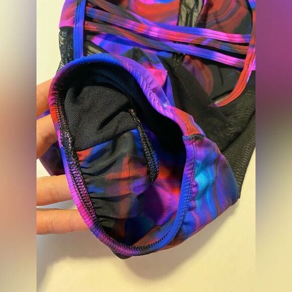 LA dance designs tie dye colorful purple blue OLIVIA LEOTARD mesh cut child LC - Picture 5 of 11